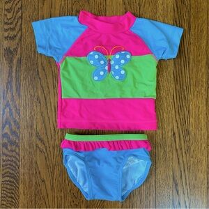 Hartstrings 12 Month Green, Pink, and Blue 2-Piece Butterfly Swimsuit